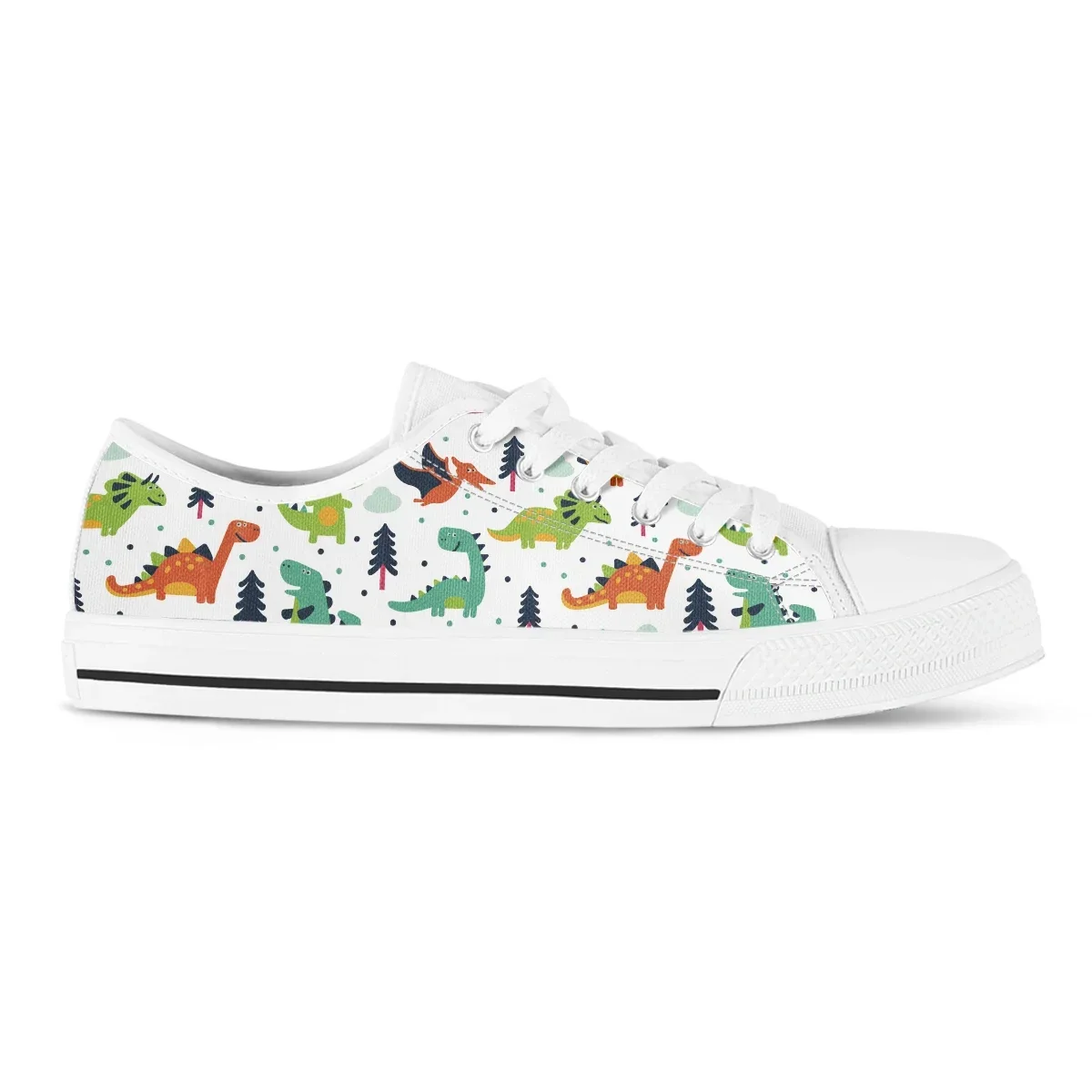 Cartoon Dinasour White Casual Shoes For Women High Quality Canvas Sneakers Unisex Walking Casual Sports Shoes
