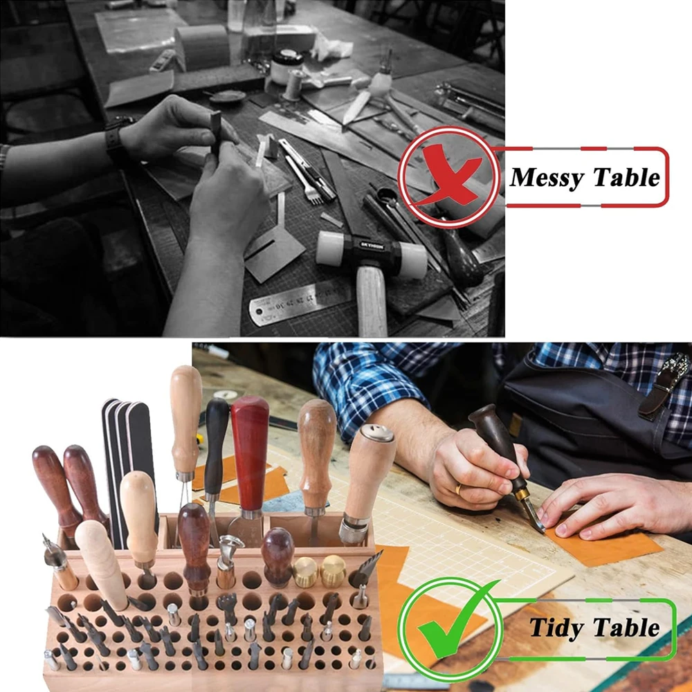 98 Holes Wooden Tool Organizer Box Leather Craft Tool Wood Holder Rack Drill Bits Organizer Tools Organizer Storage 2