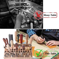 98 Holes Wooden Tool Organizer Box Leather Craft Tool Wood Holder Rack Drill Bits Organizer Tools Organizer Storage 2
