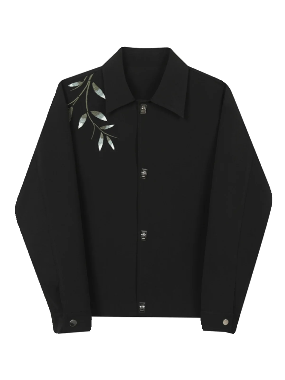 Fashionable New Chinese Spring Green Bamboo Embroidery Padded Shoulder Jacket Men's High-End Long Sleeve Trendy Male Tops