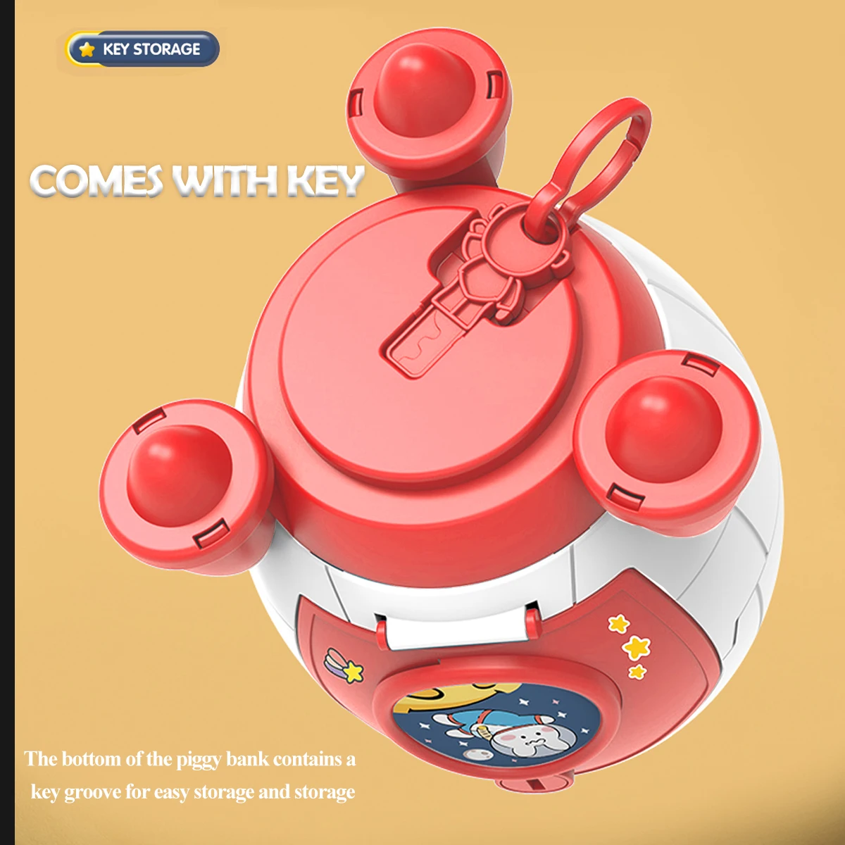 Rocket Piggy Bank Toy Key Unlocking Spacecraft Large Capacity Money Saving Box Gifts for 3+ Boys and Girls