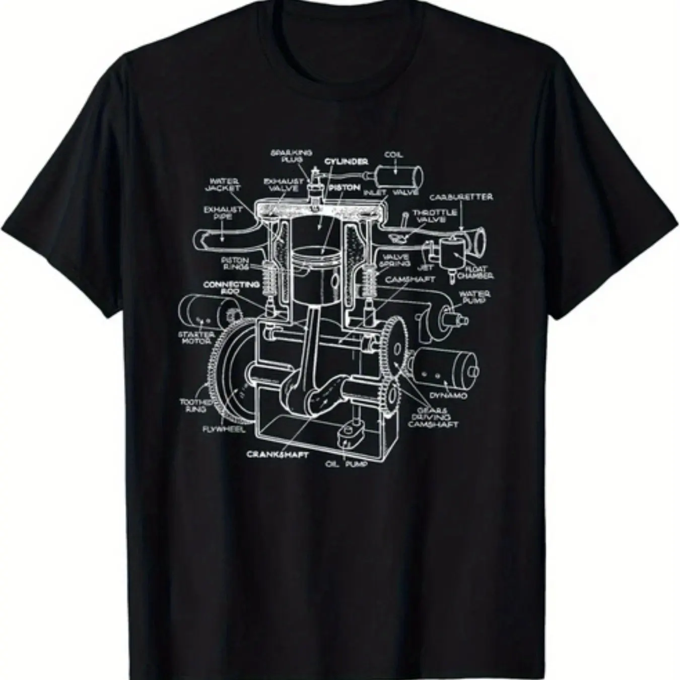 Men'S Women'S Automotive Engine Blueprint T-Shirt Mechanical Drawing ...