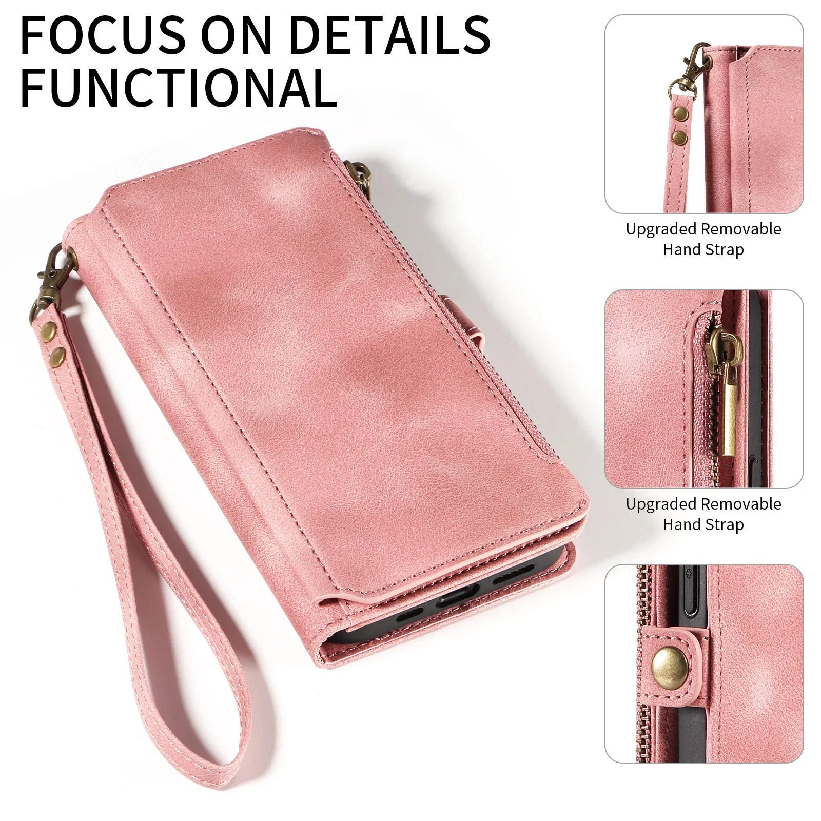 Luxurious Zipper Leather Wallet Phone Case with Card Slots and RFID Protection