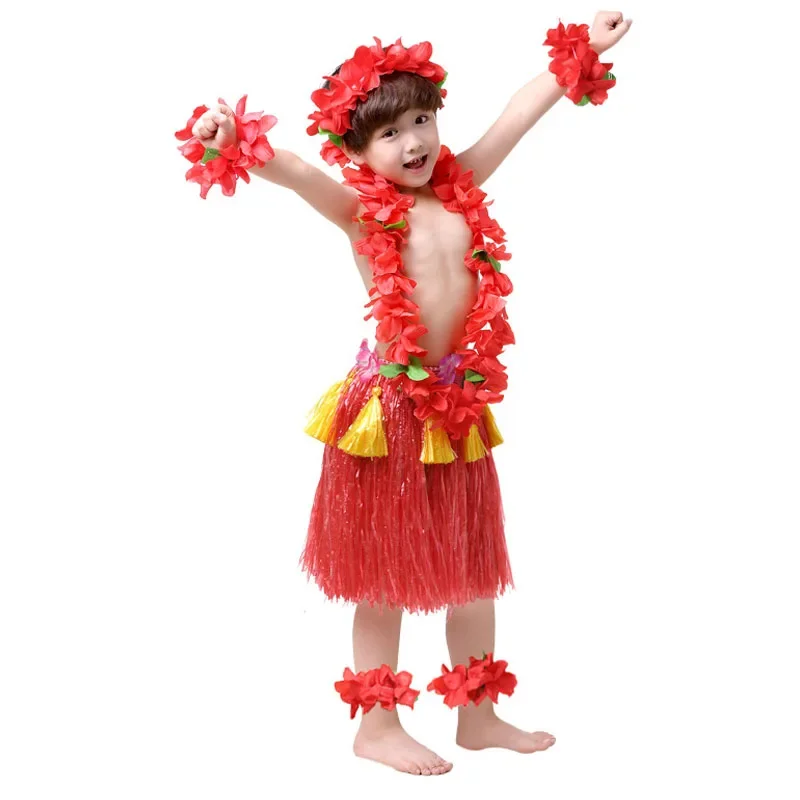 40cm Grasrock Hawaiian Luau Hula Leis Blumen Grasröcke Stirnband Armbänder Kostüm für Mädchen Party Hochzeit Festival – Detail 13