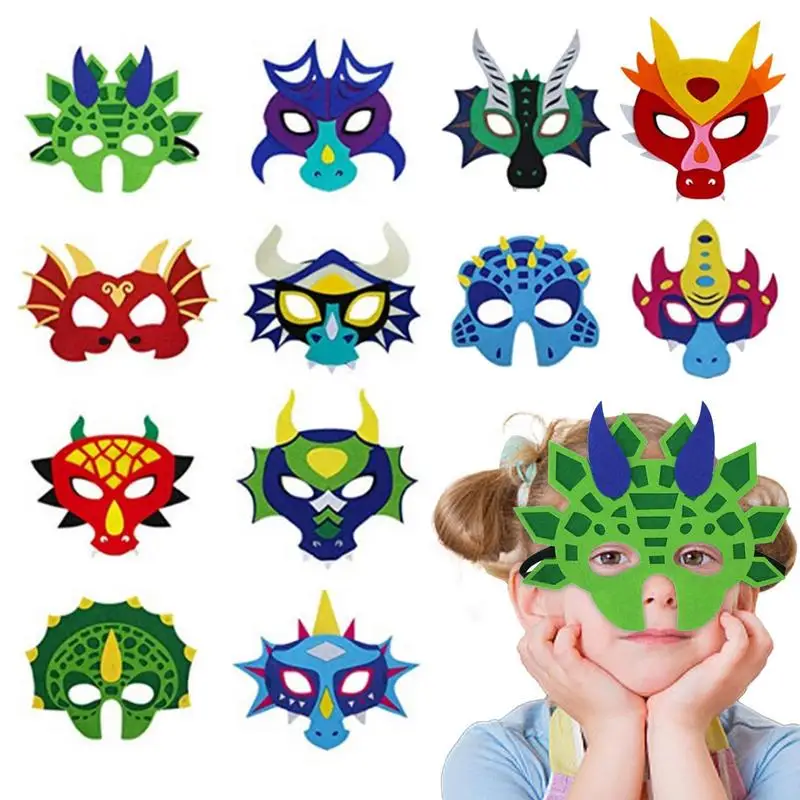 

Dinosaur Party Decorations Masques 12Pcs Felt Kids Dinosaur Masquerade Face Covers Dinosaur Party Decorations With 12 Different