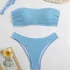 Shoulderless Strapless Low-Waisted Solid Women's Bikini Set Two Pieces Bikini Swimweart Beach Wear for Women Summer Vocation