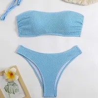 Shoulderless Strapless Low-Waisted Solid Women's Bikini Set Two Pieces Bikini Swimweart Beach Wear for Women Summer Vocation