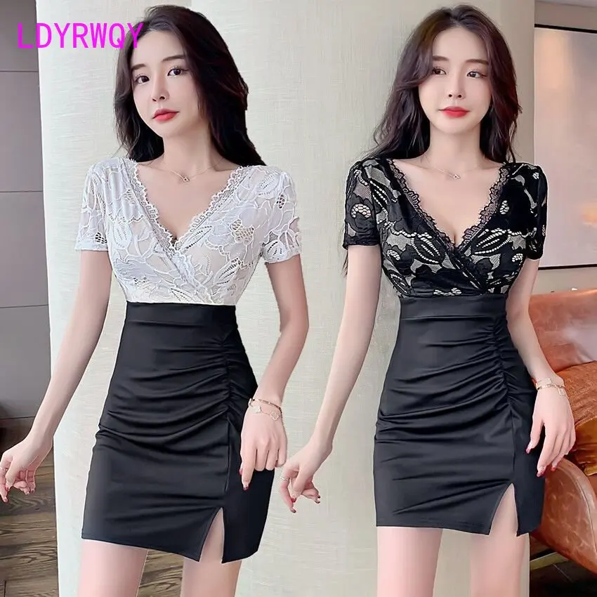 

Night Inn Dress Sexy Low cut Nightclub Women's Dress Slim Slim Hip Wrap Workwear Night Show