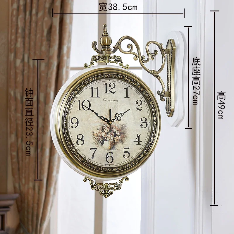 Large Double-side Wood Metal Golden Silent Wall Clock Color:J;Sheet Size:20 inch