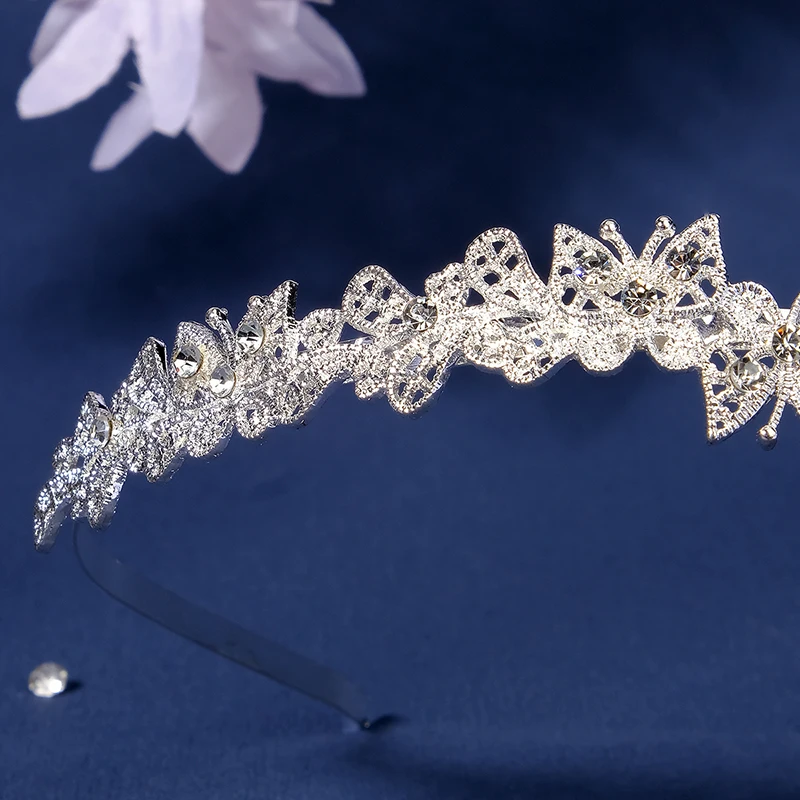 Polymérisation ily Baroque-Couronne de Princesse en Clip Papillon, Diadème, Bandeau en Strass, Accessoires pour Cheveux de Mariage, Pièces de Sauna pour Patients