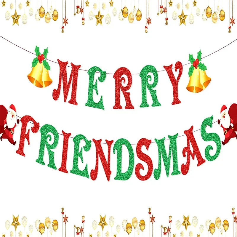 180x30cm merry christmas and happy new year garden fence banner backdrops decoration family party photo background booth poster Merry Friendsmas Banner Garland Indoor Outdoor for Merry Christmas New Year Holiday Party Decorations