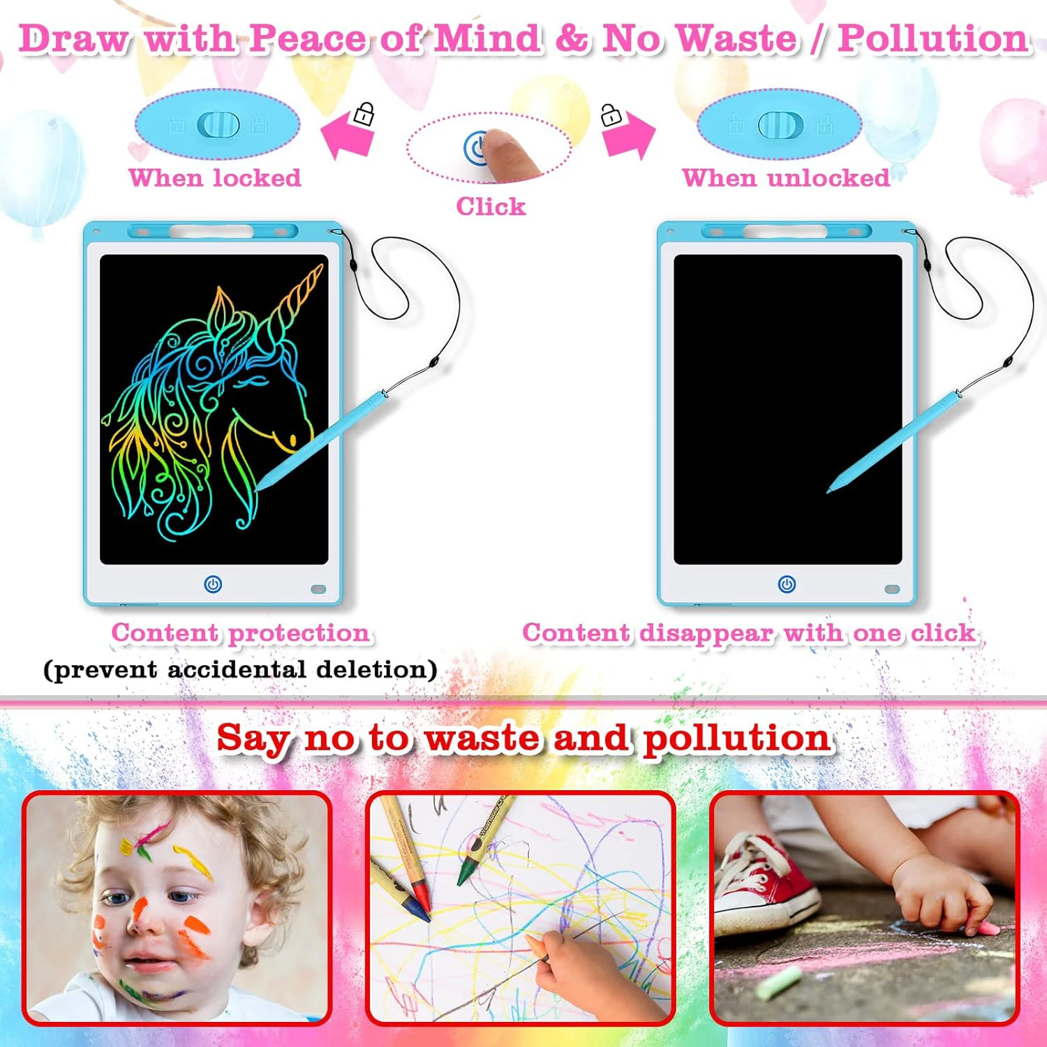 16/12/10/8.5 Inch LCD Graphic Tablet, Cartoon Color Drawing Tablet, 3 4 5 6 7 8 Years Kids Birthday Gifts/Christmas/Travel toys