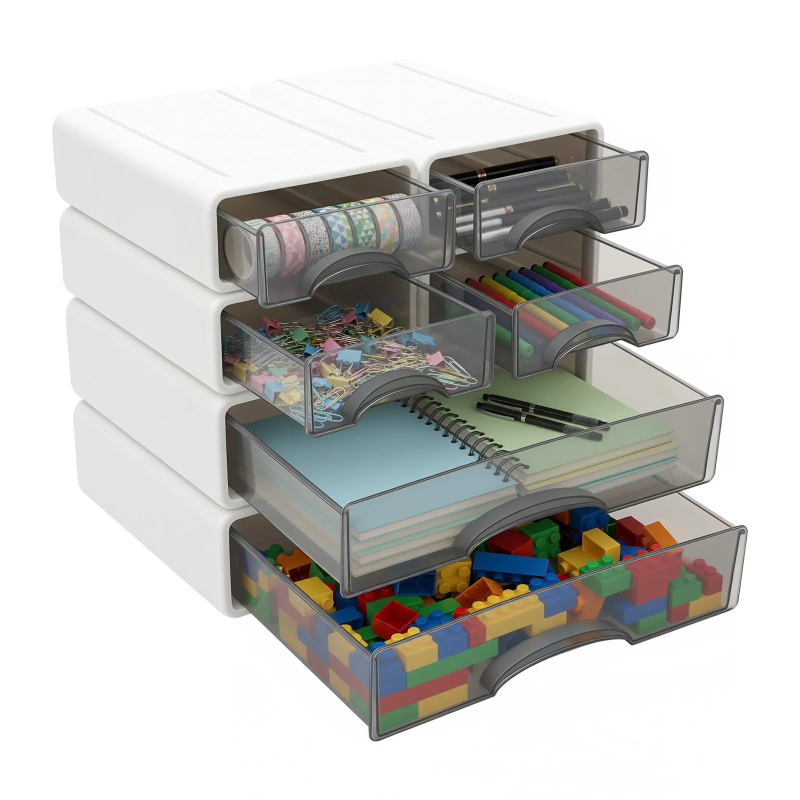 6 Drawers Plastic Office Storage Drawer Organizer Stackable Desktop Storage Box Multi-compartment Drawer Cabinet 1