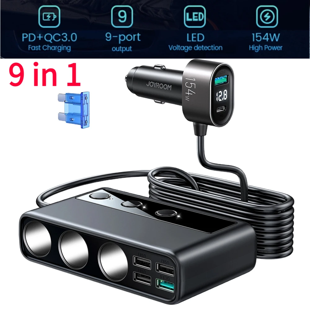 

Joyroom 154 Вт автомобильное зарядное устройство адаптер PD 3 гнезда Автомобильный Разветвитель для прикуривателя независимые переключатели питания постоянного тока для сигарет