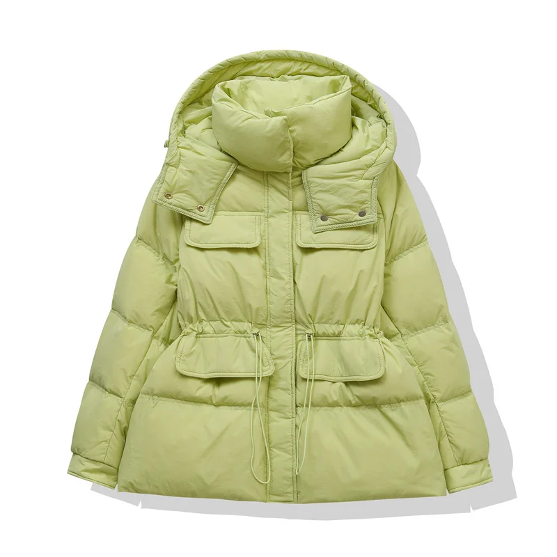 2023 Autumn Winter New Down Jacket Women Hooded Thickened Korean Fashion Workwear Long Sleeve White Duck Down Loose Coat