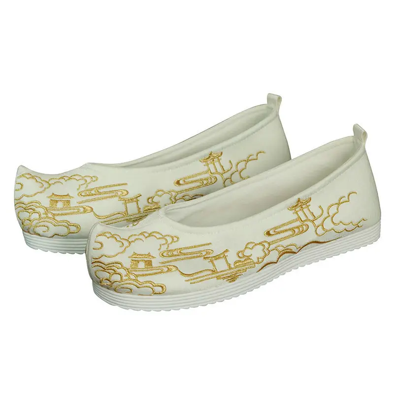 chinese ancient gold embroideried hanfu shoes summer unisex casual flat cloth shoes adult team performance match kungfu