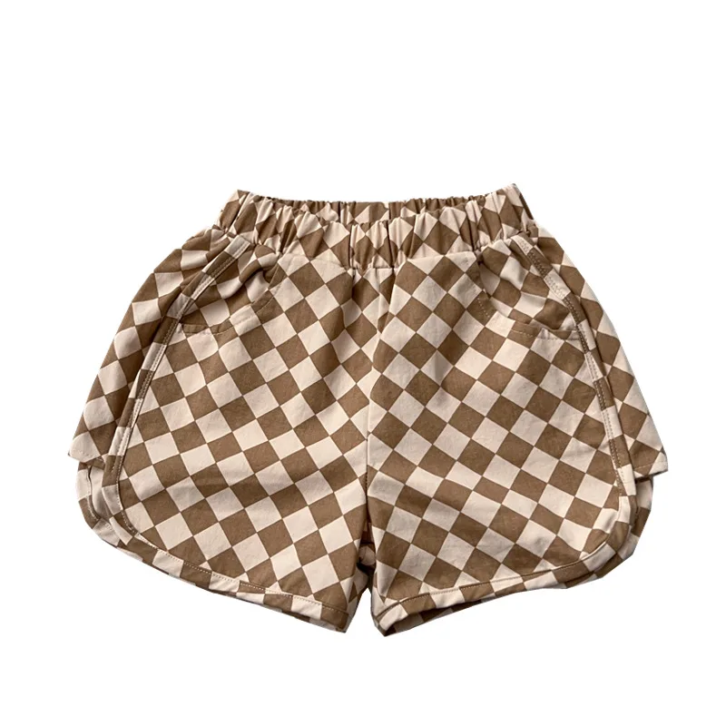 Kids Shorts 5040 Children's Plaid Shorts Summer Boys and Girls Lace Sweatpants Baby Leisure Hot Pants