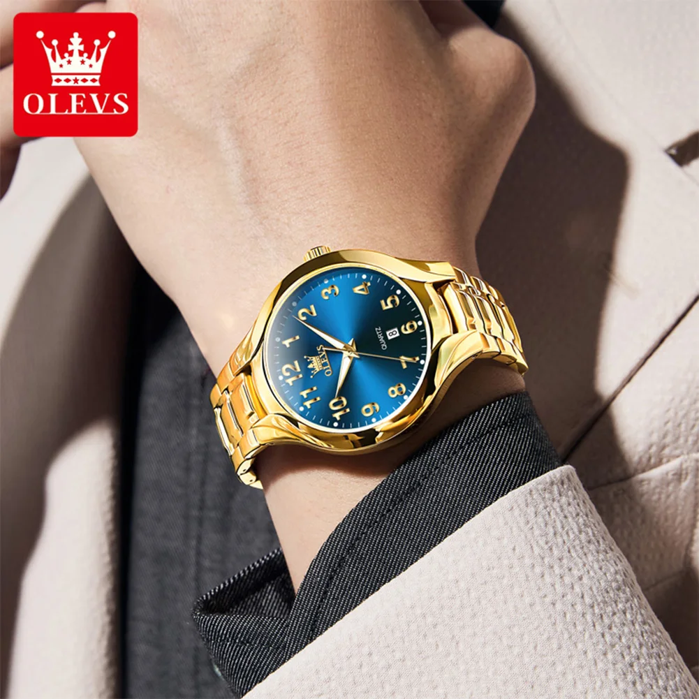 OLEVS 3650 Men's Watch Number Scale Classic Quartz Watch For Men Stainless Steel Waterproof Luminous Date Luxury Male Wristwatch