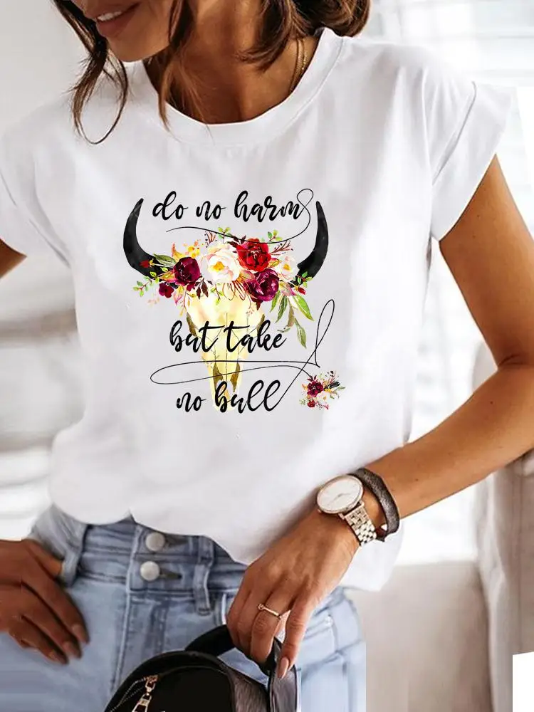 

Tee Women Heifer Skull Lovely Trend 90s T-shirt Summer Short Sleeve Print Clothes Graphic T Shirt Clothing Fashion Female Top