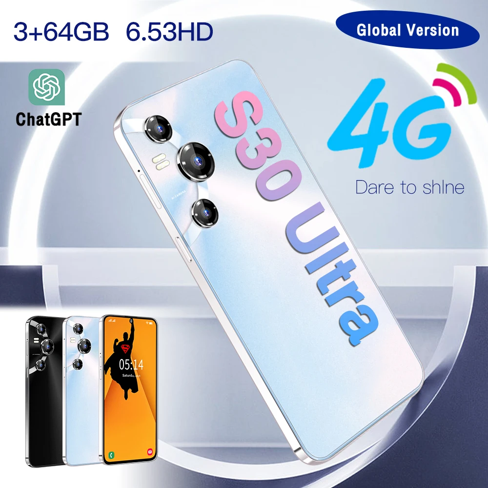 

Global Version S30Ultra 4G Smartphone Android 3GB / 64GB 3250mAh Cellphone 50MP+130MP Camera 6.8 inch 4 Core Mobile Phone
