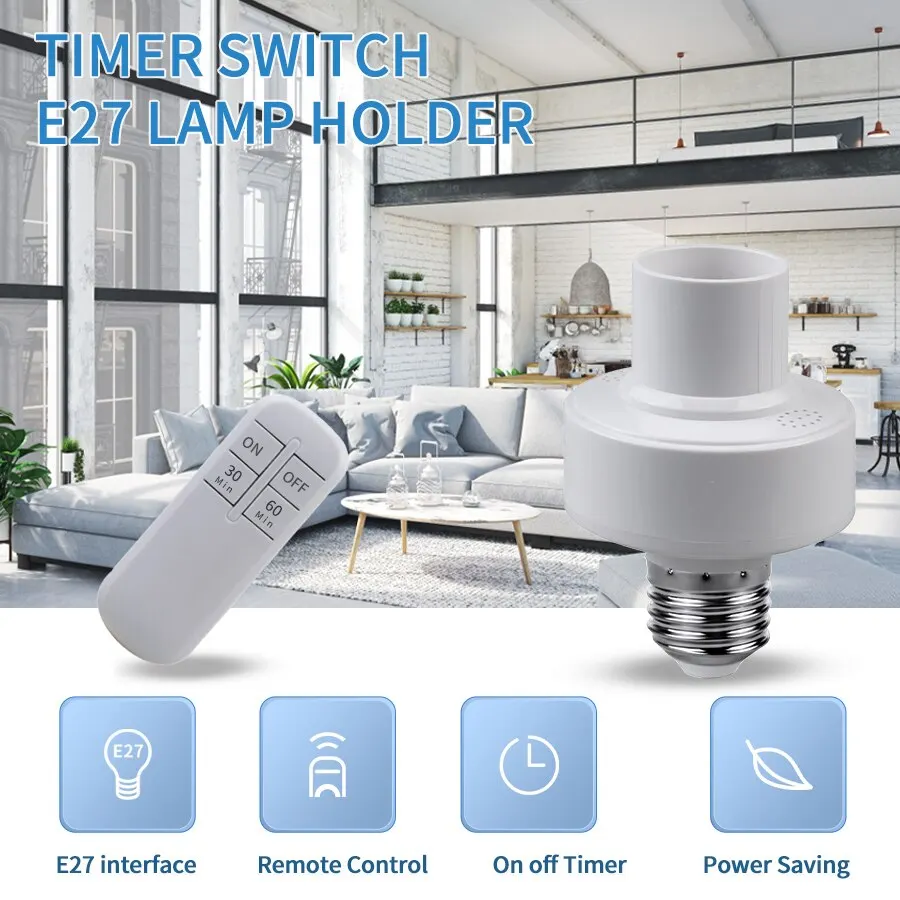 Smart Timer Switch Wireless Remote Control E27 30m Range Lamp Holder 110V 220V ON Off Smart Light Bulb Base Socket Intelligent