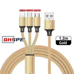 Versatile 3 - in - 1 Fast Charging USB Cable with Micro USB and Type C Connectors (Gold)