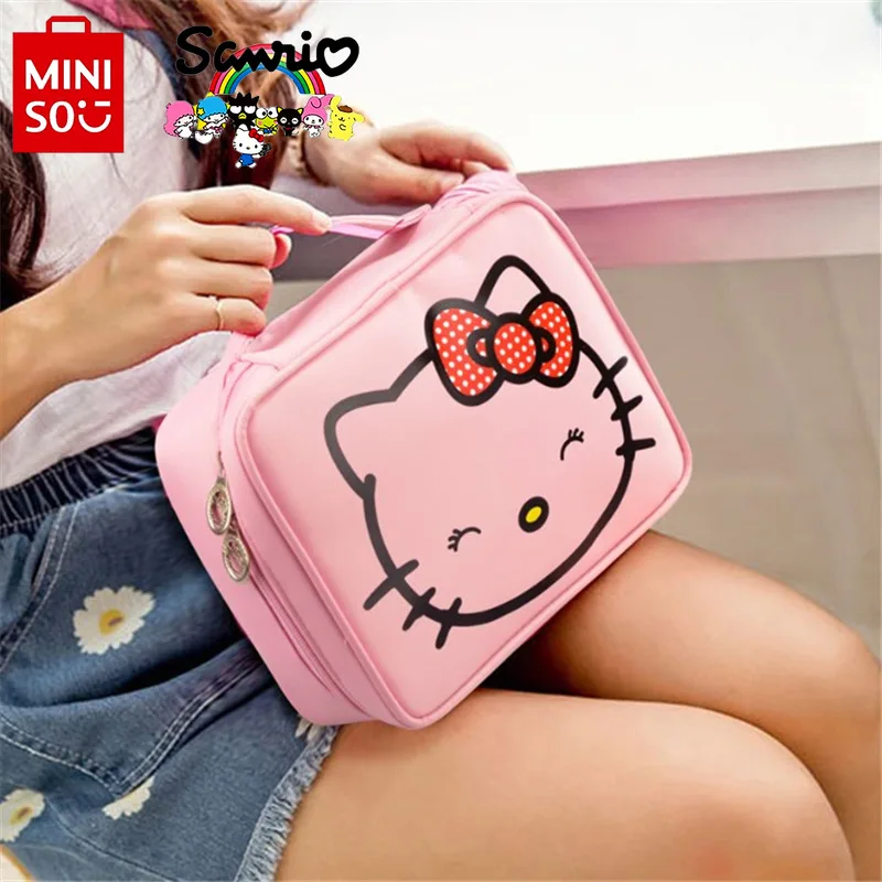 Miniso Hello Kitty Women's Makeup Bag Fashionable High Quality Waterproof Wash Bag Large Capacity Multi Functional Storage Bag
