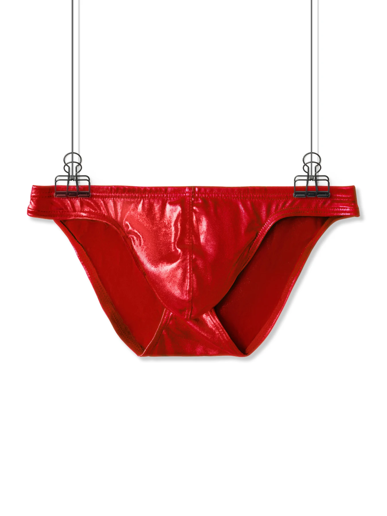 Men's Sexy Faux Leather Low Waist Boxer Briefs with U Convex Pouch