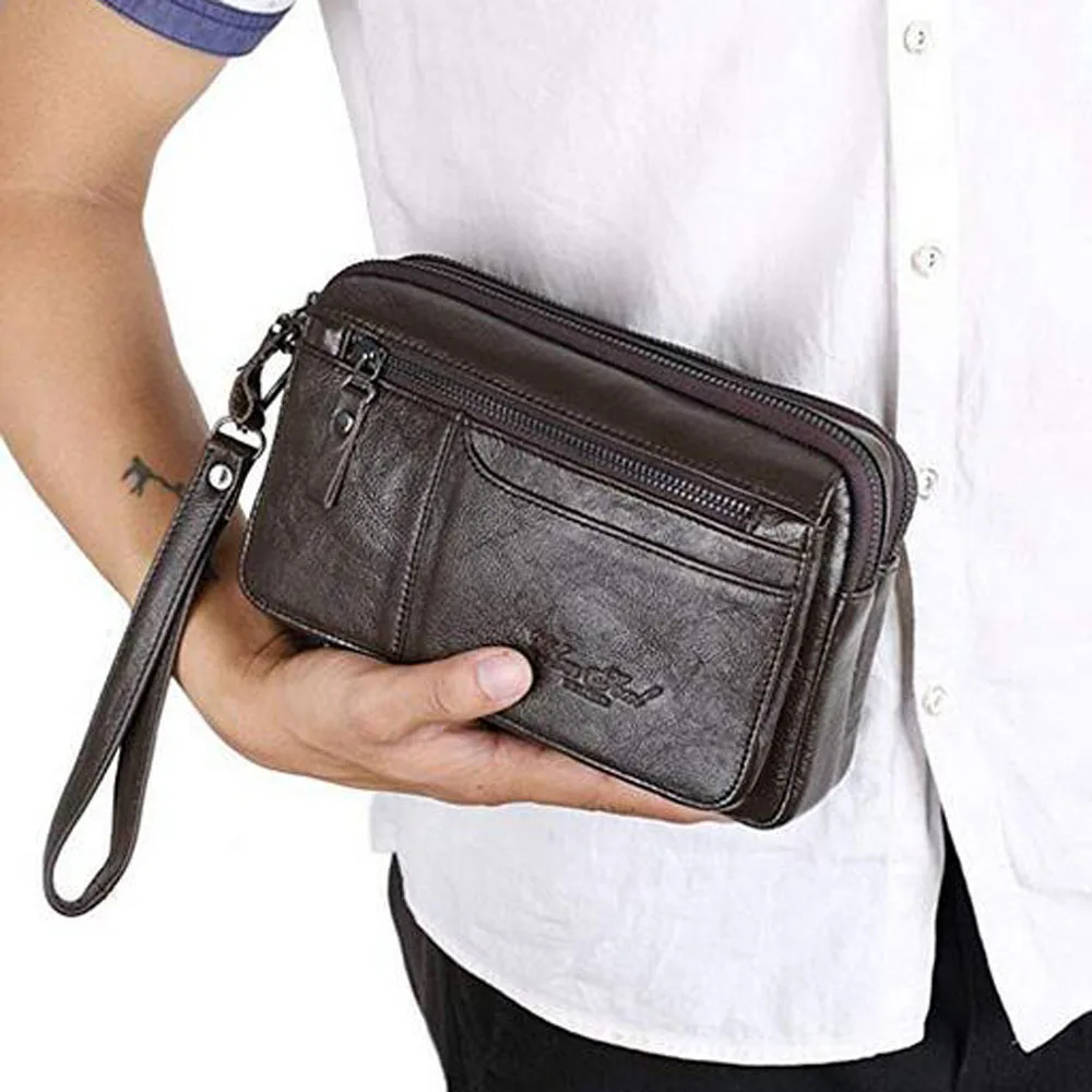 Monedero de cuero auténtico para hombre, cartera de mano de negocios, de  mano, para muñeca|fashion handbag|handbags fashionbag fashion - AliExpress