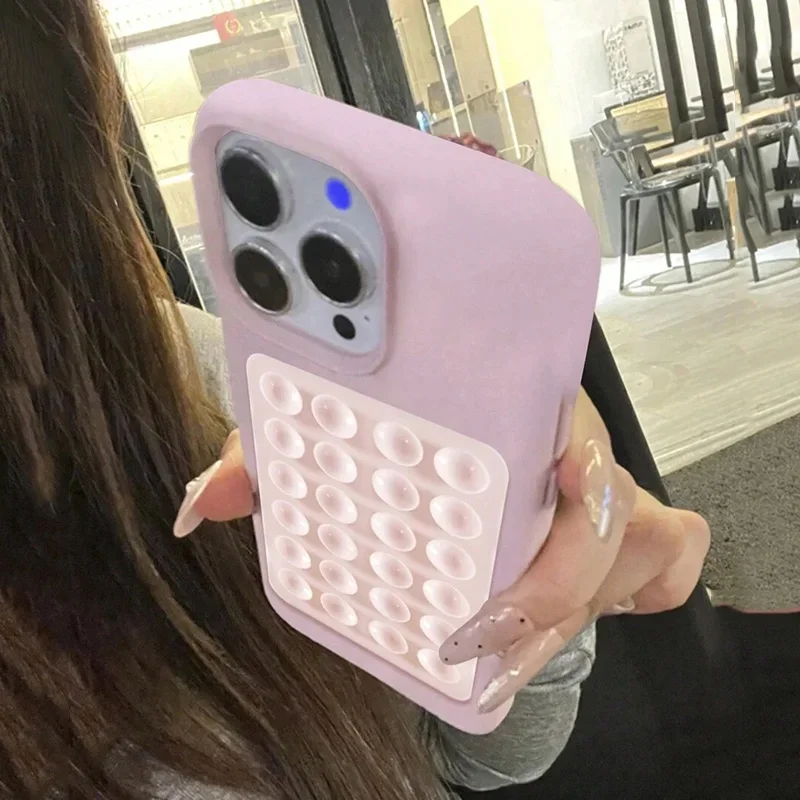 3D Litchi Pattern Shockproof Phone Case with Suction Cup Stand