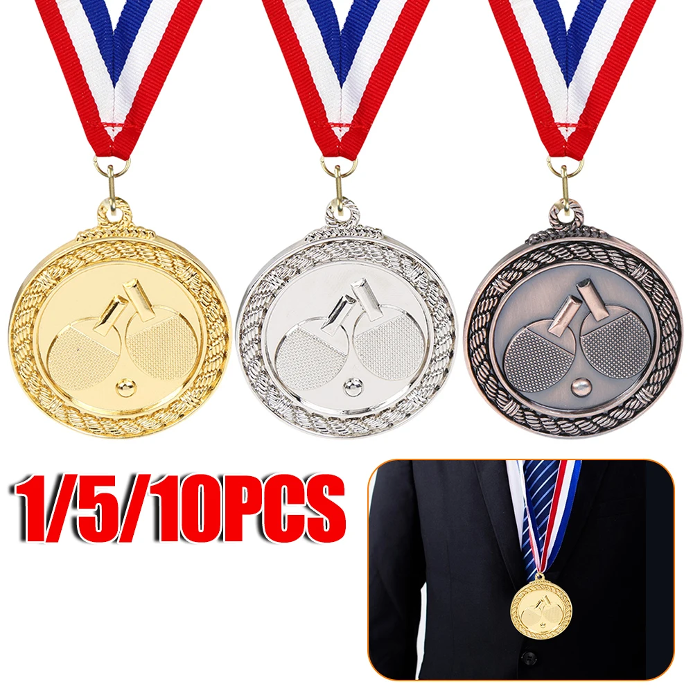 1/5/10pcs 5cm Table Tennis Medal Zinc Alloy Competition Gold/Silver/Bronze