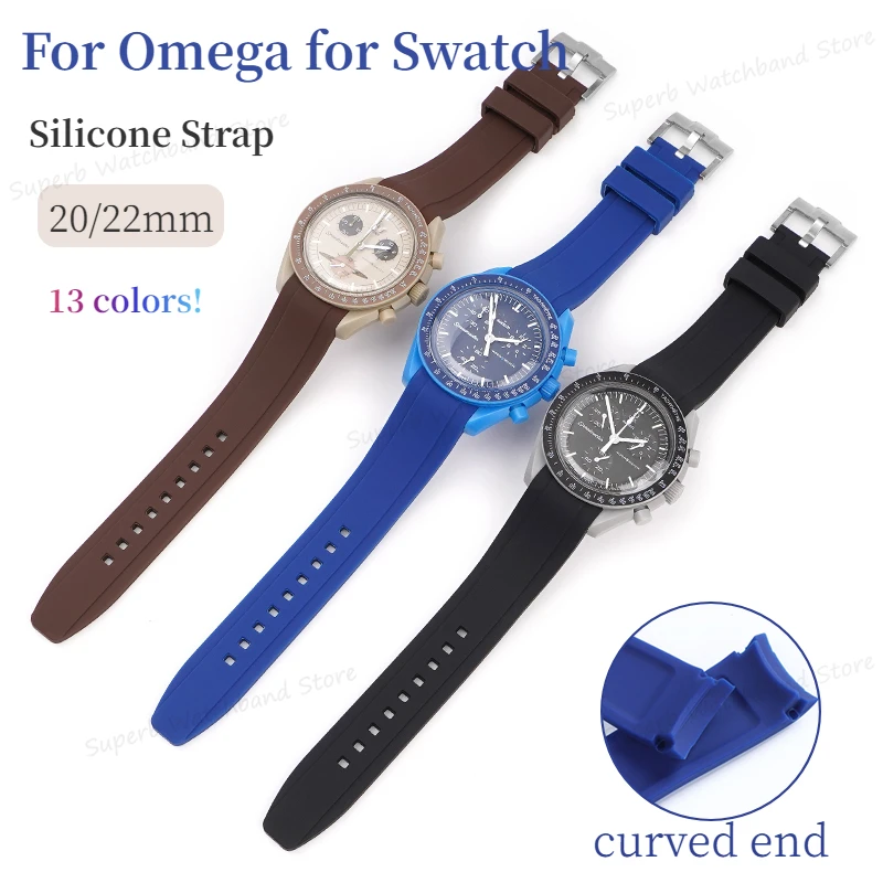 20 22Mm Cinturino In Silicone Per Omega Per Swatch Moonwatch Bracciale Impermeabile In Gomma Con Estremità Curva Co-Branded Per Orologio Rolex