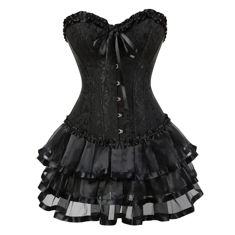 Sexy Corset for Women Plus Size Coustume Overbust burlesque Vintage Corset and Skirt Set tutu Corselet Bustier Victorian Gowns