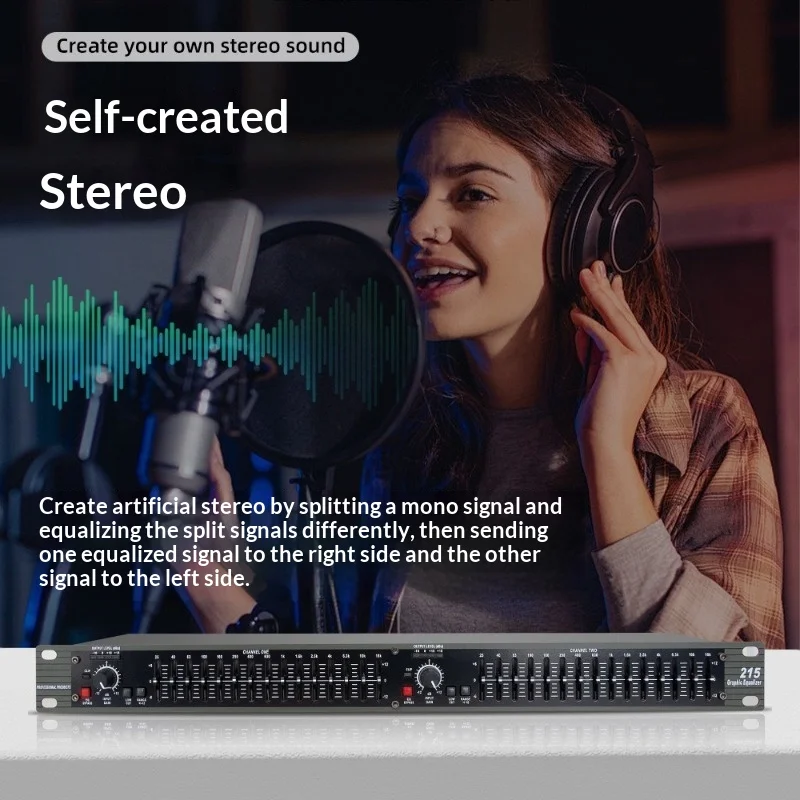215 프로페셔널 그래픽 이퀄라이저 - ±12dB 부스트/컷 기능이 있는 15밴드 듀얼 채널 EQ, 40Hz 로우컷, 무대 PA 시스템용 LED 미터