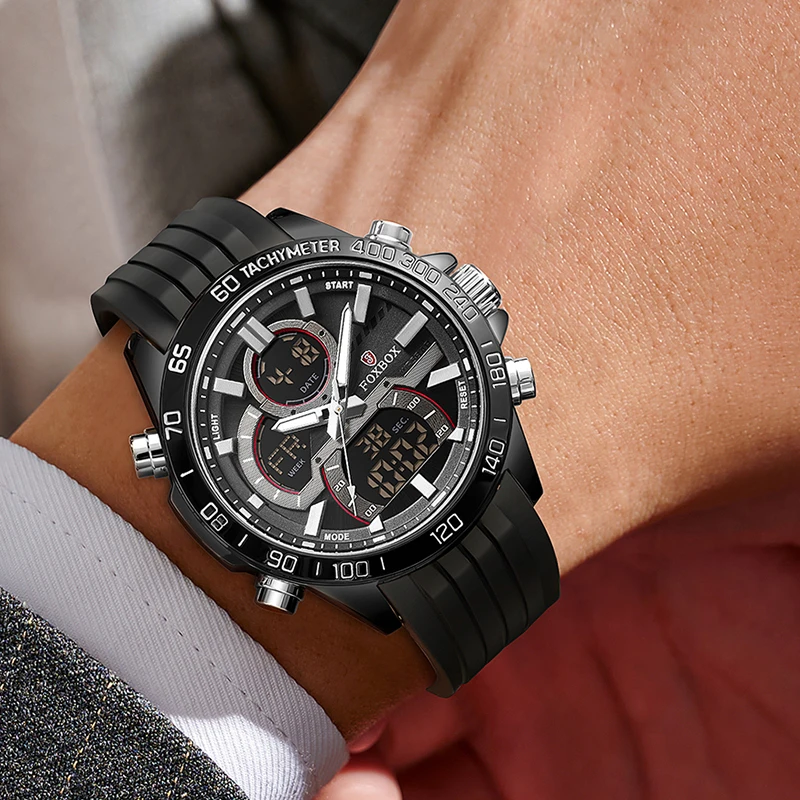 Mens Watches To Luxury Brand Men Silica Gel Sports Watches FOXBOX Men's Quartz LED Digital Clock Waterproof Military Wrist Watch