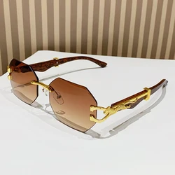 Vintage Leopard Design Rimless Polygonal Metal Frame Anti - Light Glasses - Unisex Outdoor Eyewear (Orange)