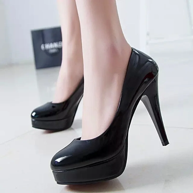 

Women Pumps Fashion Classic Patent Leather High Heels Shoes Nude Sharp Head Paltform Wedding Women Dress Shoes Plus Size 34-42