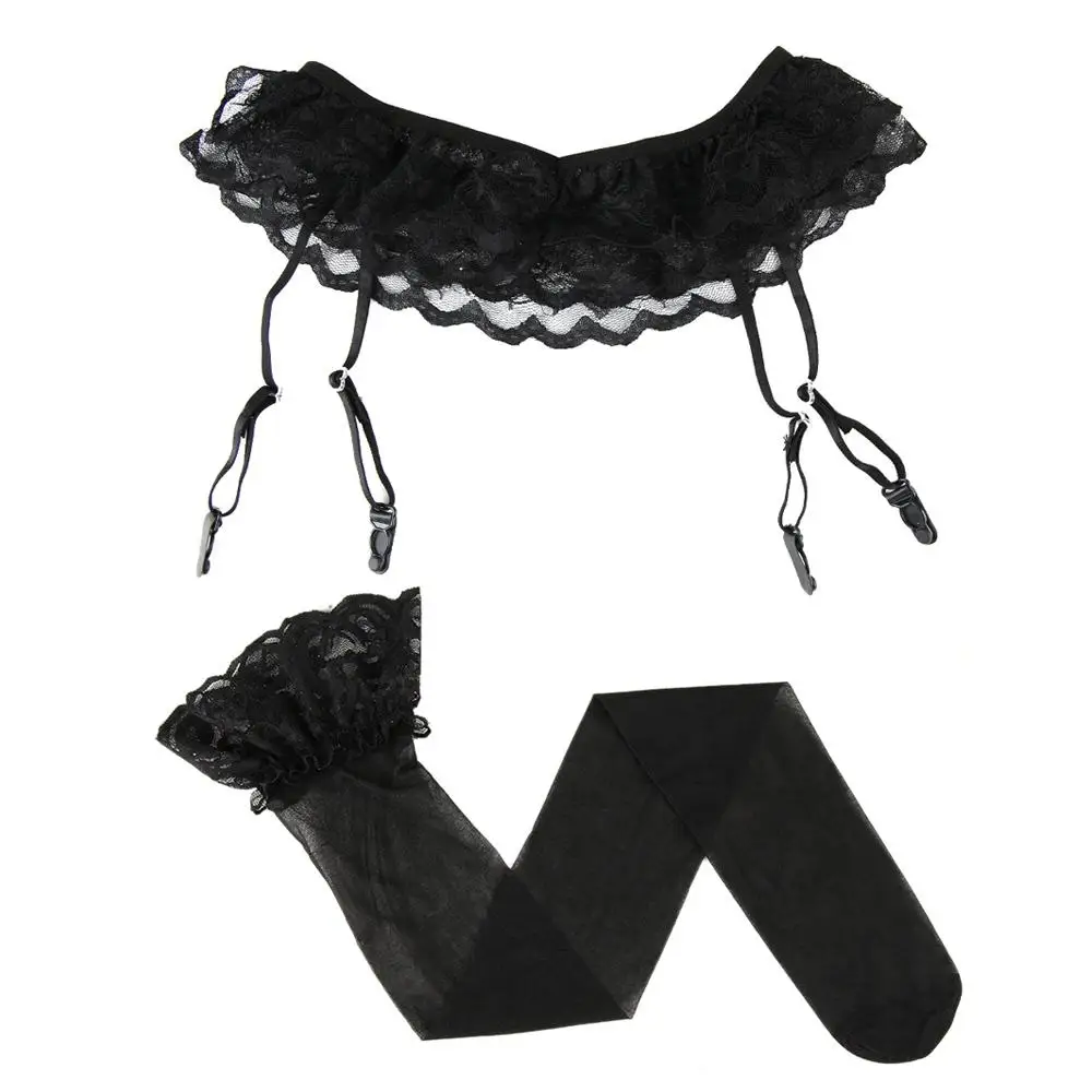 1 Set Sexy Women Lace Garter Top Stockings Socks and Suspender Garter Belt Lady Fashion Solid Thigh-Highs Stocking Set