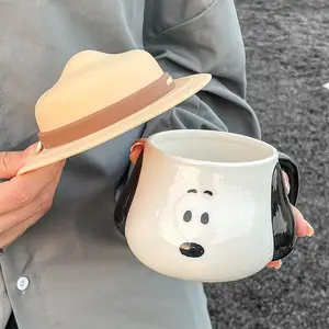Kawaii Anime Cartoon series Snoopy Straw Hat Cup Ceramic Mug with
