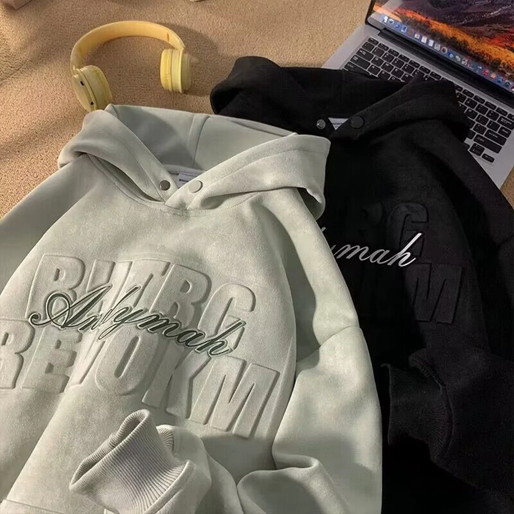 

2023 Men's Fashion Brand Sweater Suede Hooded Hip Hop Street Coat Fashion New American Retro Hoodie Loose Relaxed Pullover Top