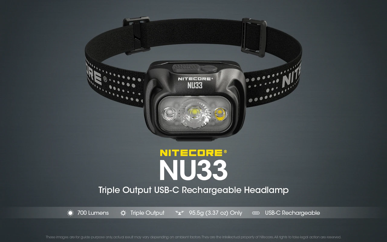 NITECORE NU33 700Lumens Triple Output USB-C Rechargeable Headlamp Built-in 2000mAh Battery White light,+Red Light Headlight