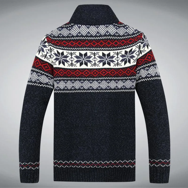 2021 Winter Sweater Male Thicken Fleece Men Cardigan Cotton Knitted Jacquard Men's Sweater coat Size S -3XL 2