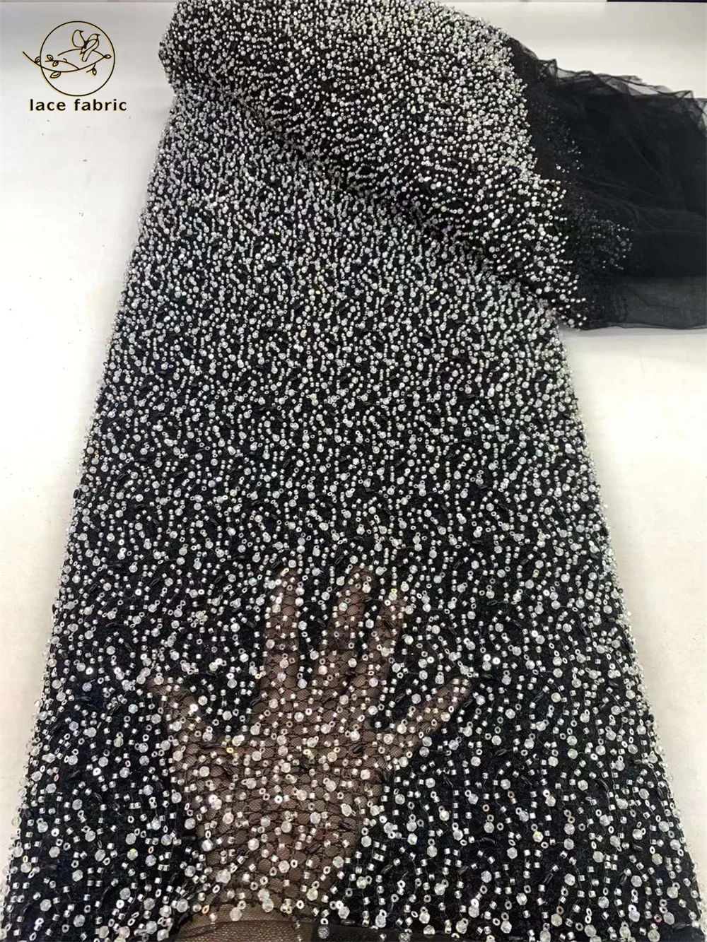 

High -End Luxury French Mesh Beaded Lace Fabric 2024 High Quality African Sequins Groom Lace Fabrics For Nigerian Wedding Dress
