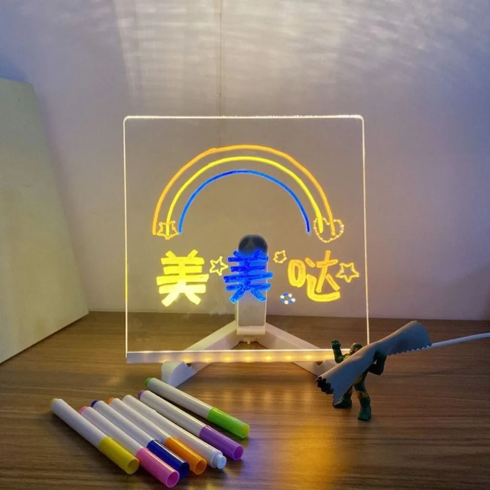 새로운 LED 아크릴 메시지 메모 보드 건조 지우기 보드 브래킷 침실 밤 램프와 지울 수있는 어린이 드로잉 보드
