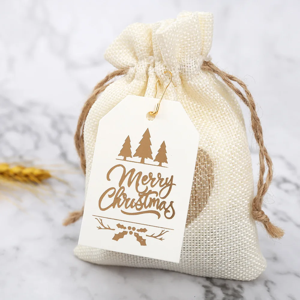 50pcs Merry Christmas Gift Tags Red White Paper Cards Labels Xmas New Year Party Bags Boxes Packaging Hang Tag Navidad Supplies