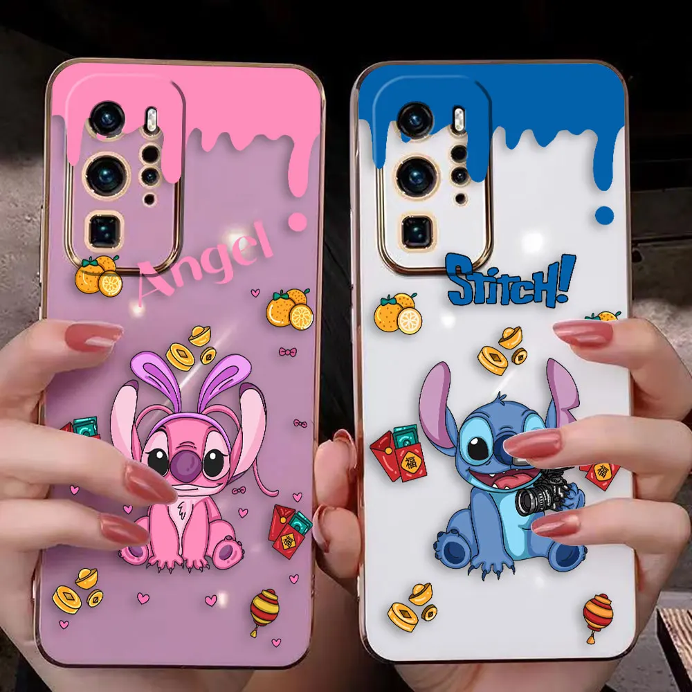Cover Smooth E-Tpu Custodia Per Telefono Huawei Nova 3 3I 4 5I 5T 7 7I 8I 9 9Se 10 Y70 X7A X9A 20 50 70 Pro 5G Custodia Cute Stitch And Angel