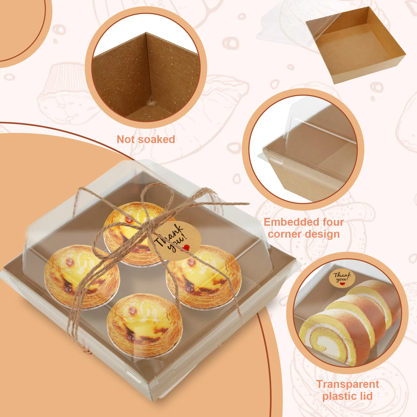 100/50pc Cake Box Dessert Candy Box with Clear Lid Food Packe for Wedding Party Christmas Decor Sandwich Bread Nuts Gift