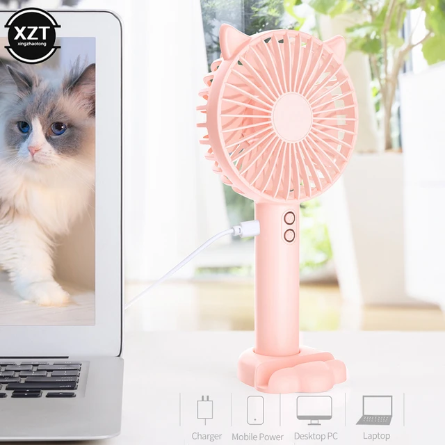 Mini ventilador de mano, pequeño ventilador potente, ventilador portátil  con orejas de gato, ventilador de mano de 3 niveles de carga USB, mini