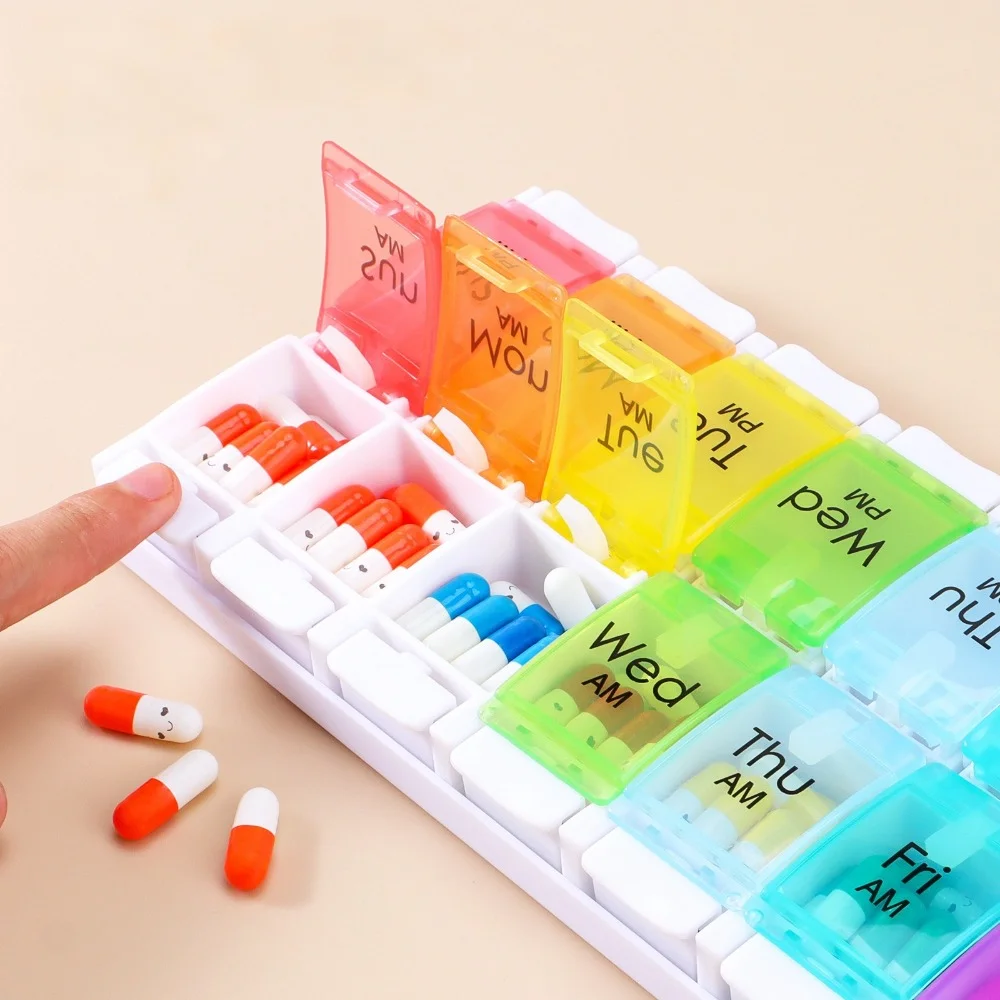 Spacious Bi-Daily Pill Organizer with 14 Compartments for Vitamins and Supplements