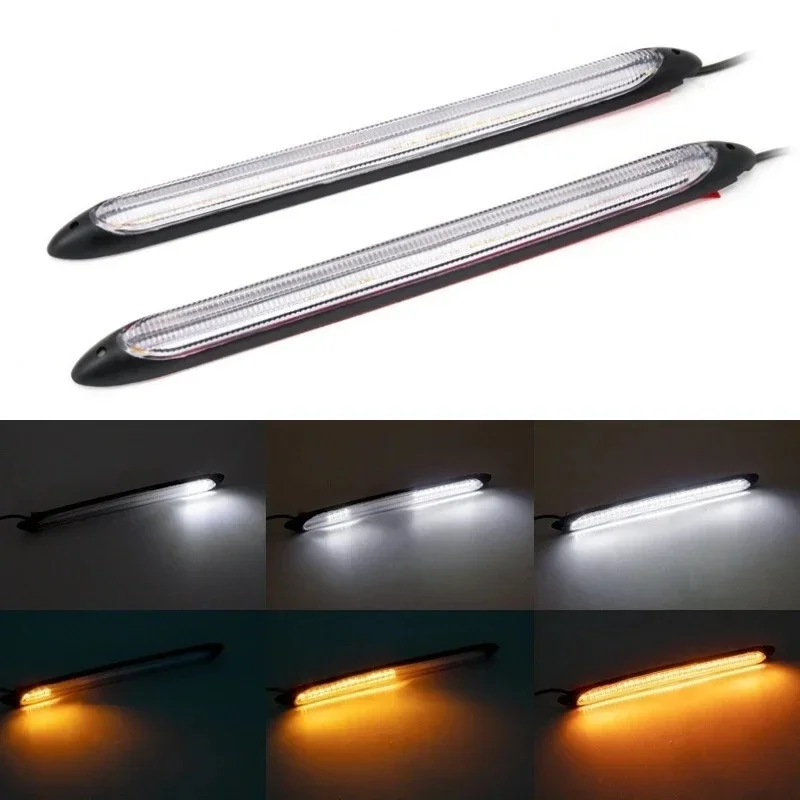 

2PCS Daytime Running Light Waterproof LED Soft Light Strip Automobile Headlights White Turn Signal Yellow Lamp Universal Type